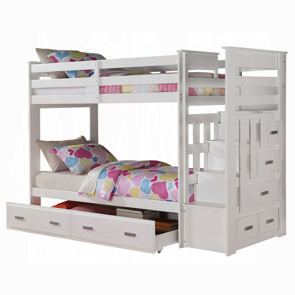 Egan Allentown Twin/Twin White Wood Bunk Bed  Transitional Style with Trundle & Storage Drawers
