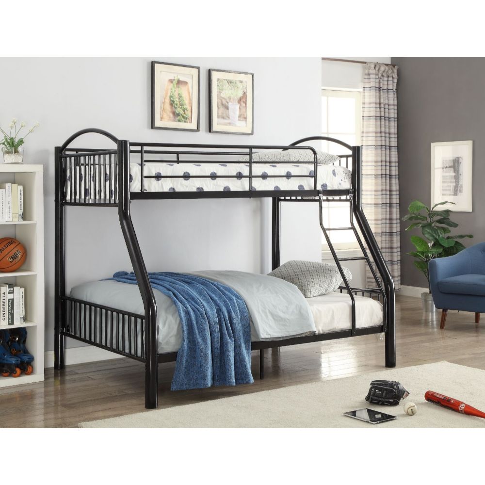 Aishu Cayelynn Metal Bunk Bed Twin/Full Black  Minimalist Teen Bed with Ladder & Safety Rails