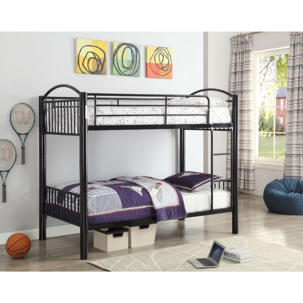 Arashi Cayelynn Twin Size Metal Bunk Bed in Black  Contemporary Teen Loft Style