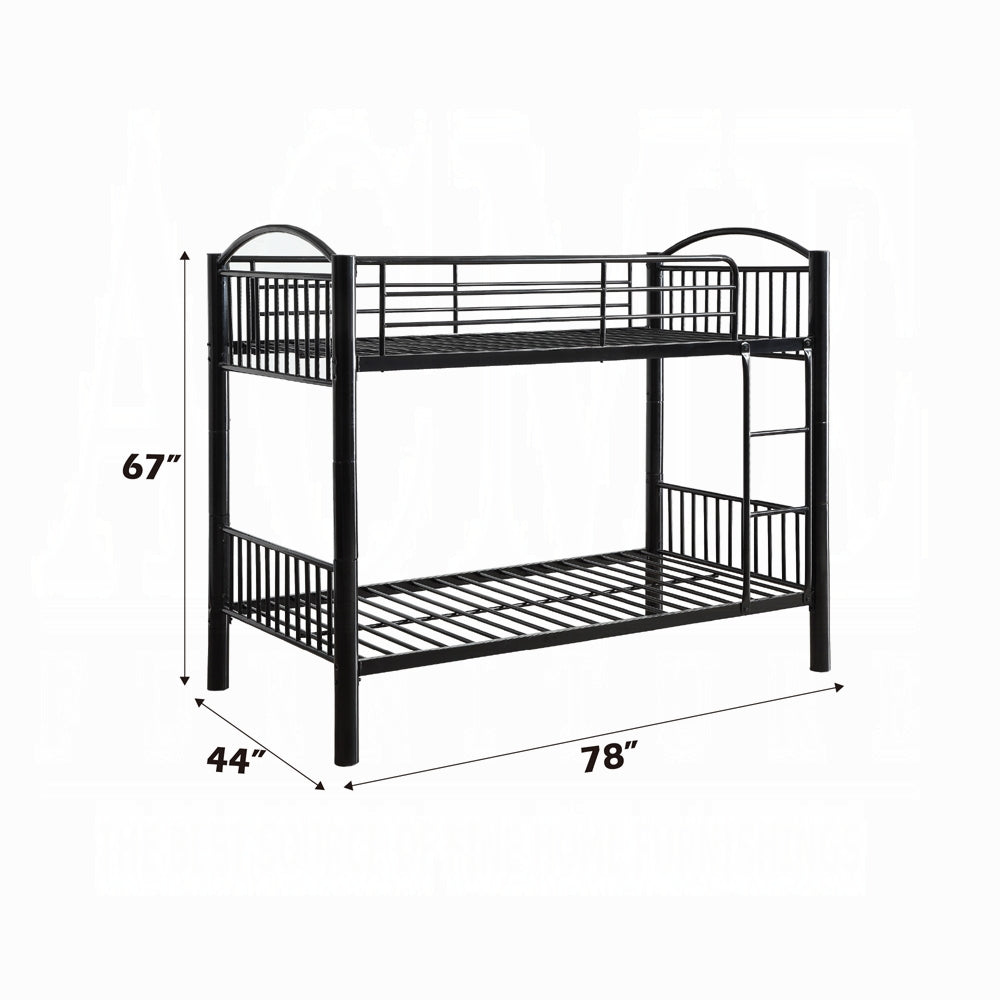 Arashi Cayelynn Twin Size Metal Bunk Bed in Black  Contemporary Teen Loft Style