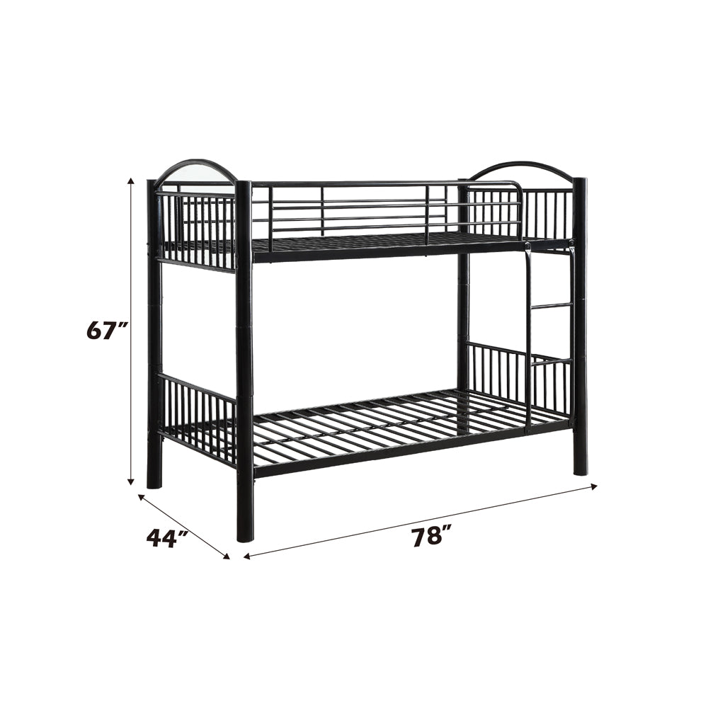 Arashi Cayelynn Twin Size Metal Bunk Bed in Black  Contemporary Teen Loft Style