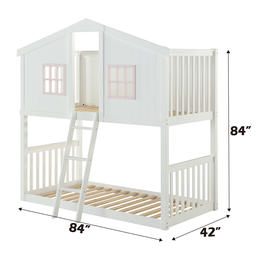 Rohan Cottage Bunk Bed (T/T), White & Pink