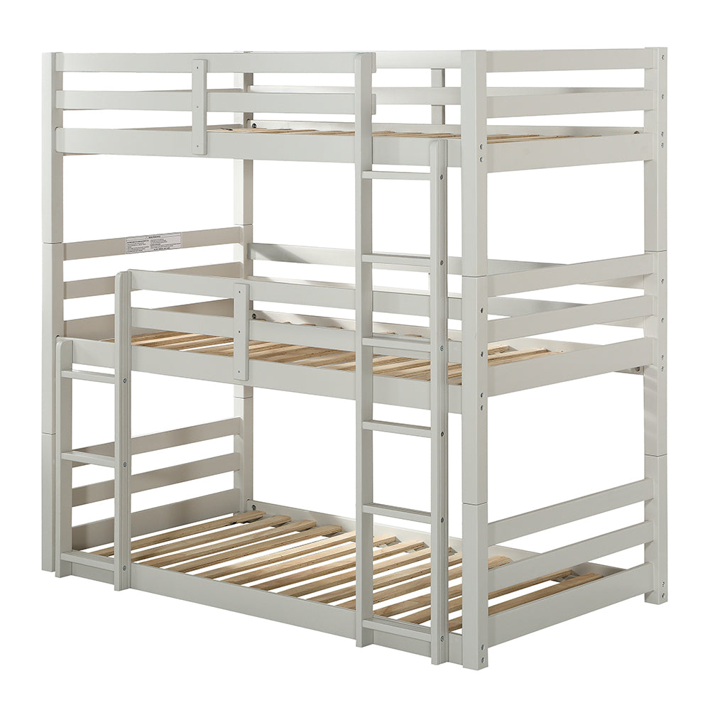 Lucknow Ronnie Collection Triple Light Gray Wood Bunk Bed  Kids Safety Guardrails & Easy Access Ladder