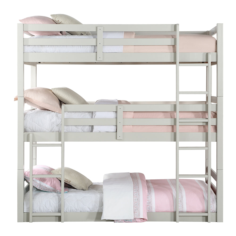 Lucknow Ronnie Collection Triple Light Gray Wood Bunk Bed  Kids Safety Guardrails & Easy Access Ladder