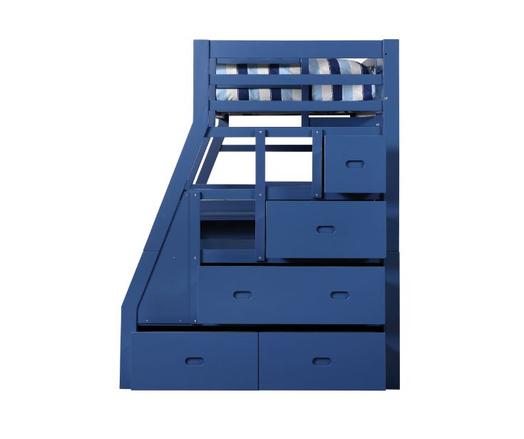 Guardrail Jason II Twin Navy Blue Wooden Loft Bed  Contemporary Storage Solution with 5-Drawer Ladder & Desk