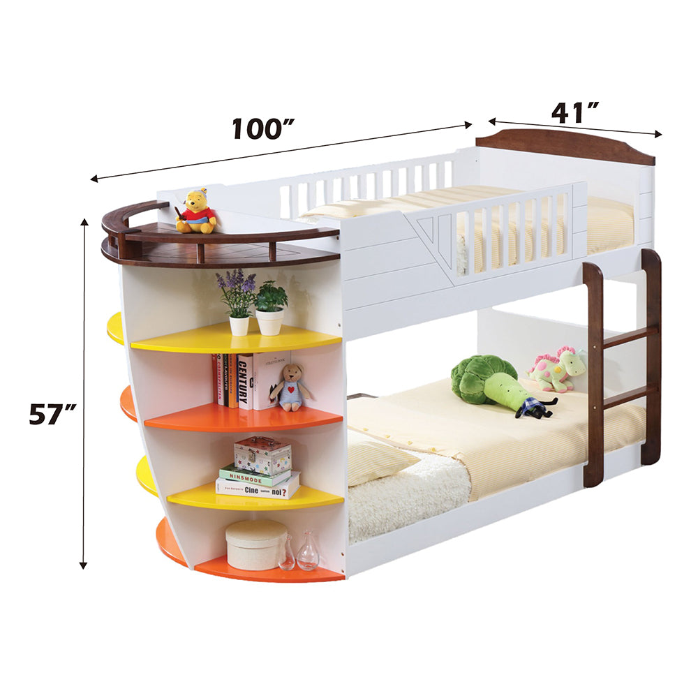 Jha Neptune Twin/Twin White & Chocolate Wooden Bunk Bed  Modern Kids Design with Ladder