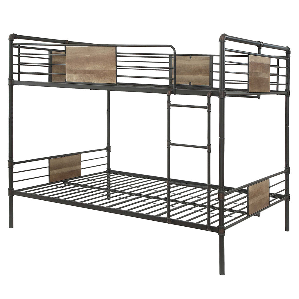 Perrone Brantley Queen over Queen Sandy Black Metal Bunk Bed  Industrial Hand Brushed Finish