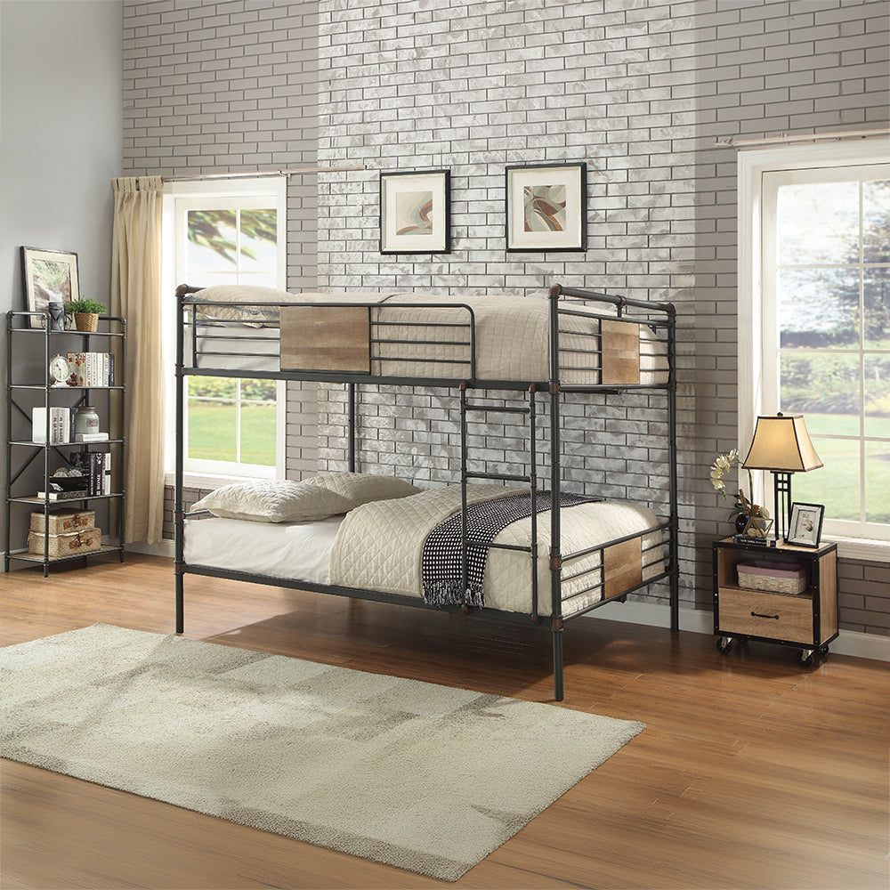 Perrone Brantley Queen over Queen Sandy Black Metal Bunk Bed  Industrial Hand Brushed Finish