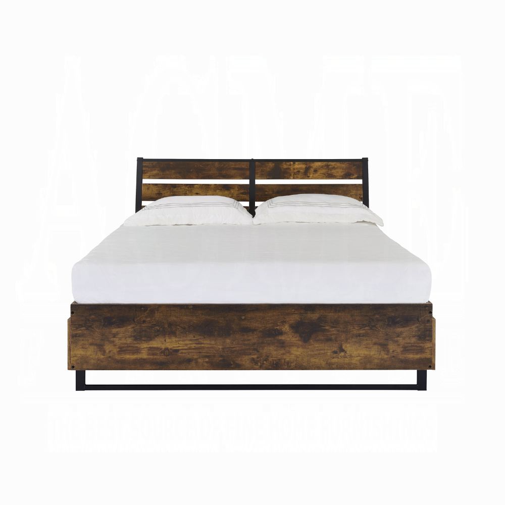 Juvanth Eastern King Bed w/Storage, Rustic Oak & Black Finish