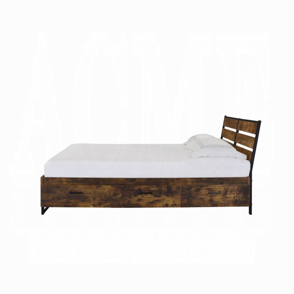 Juvanth Eastern King Bed w/Storage, Rustic Oak & Black Finish