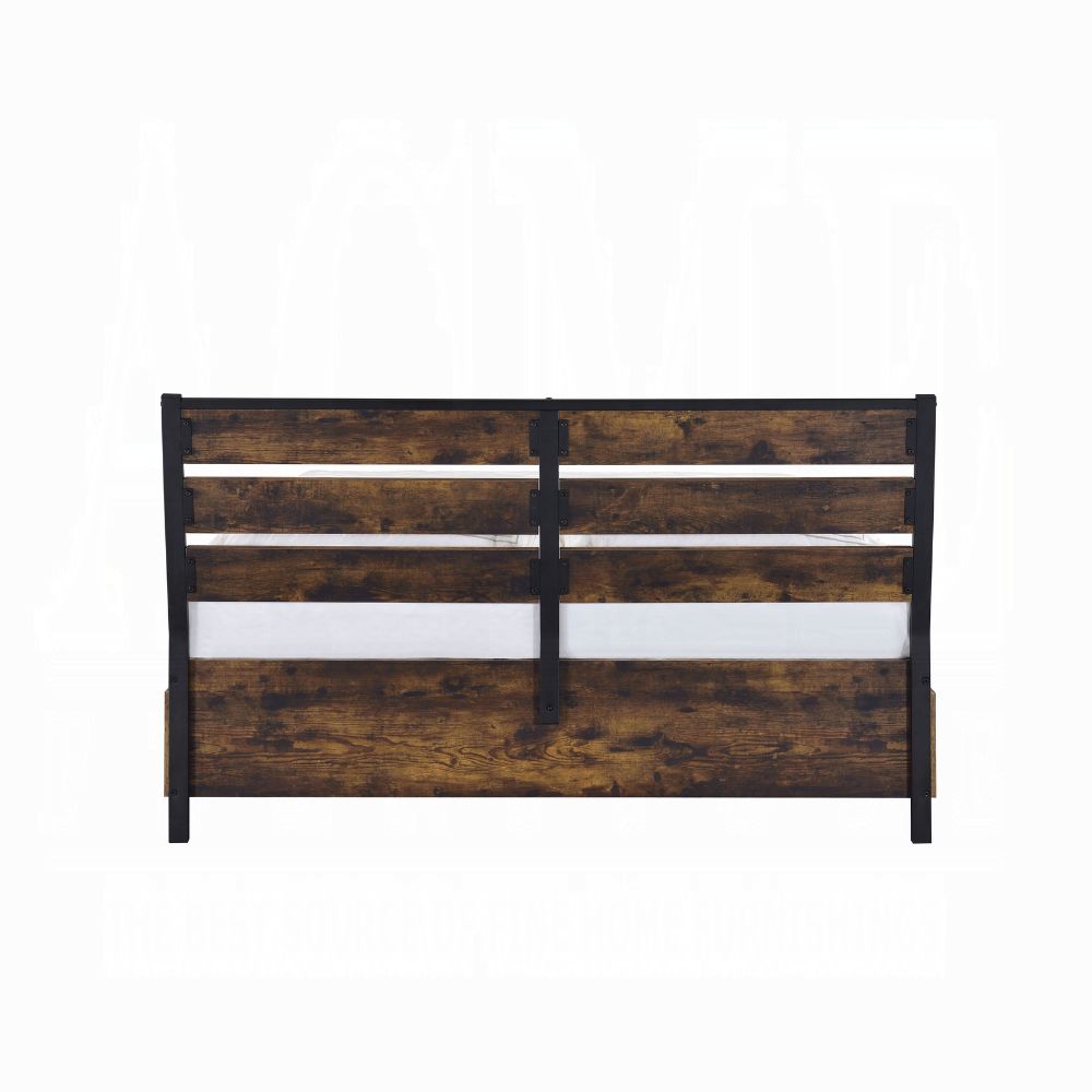 Juvanth Eastern King Bed w/Storage, Rustic Oak & Black Finish