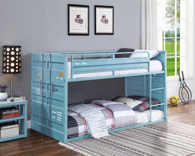 Twin over Twin Gunmetal Metal Bunk Bed  Industrial Style with Ladder
