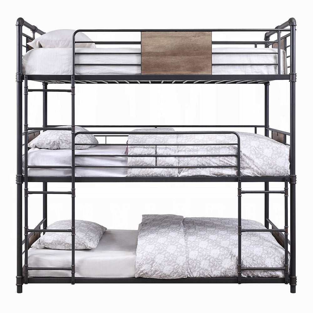 Velda Brantley Collection Triple Twin Black Metal Bunk Bed  Compact Design for Shared Rooms