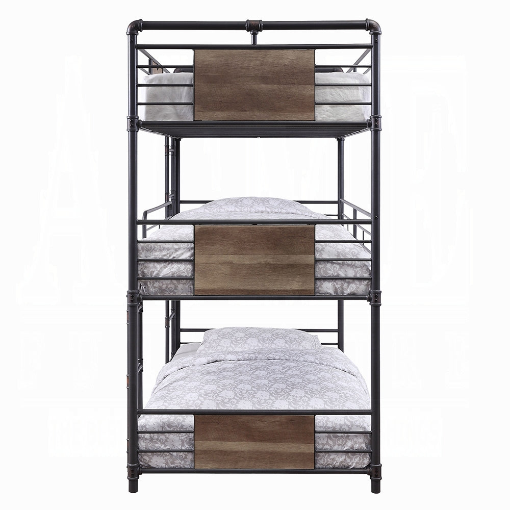 Velda Brantley Collection Triple Twin Black Metal Bunk Bed  Compact Design for Shared Rooms