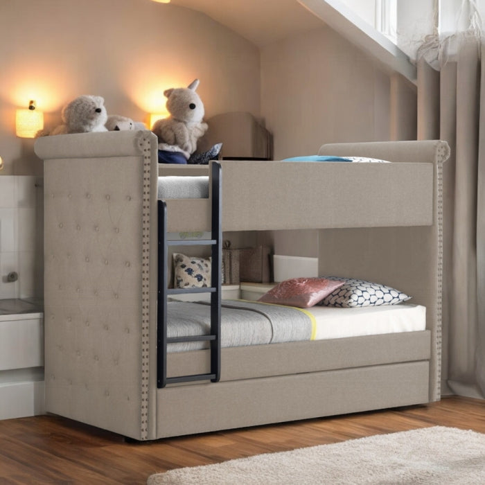 Madhav Romana II Twin/Twin Gray Fabric Bunk Bed  Modern Style with Ladder & Safety Rails