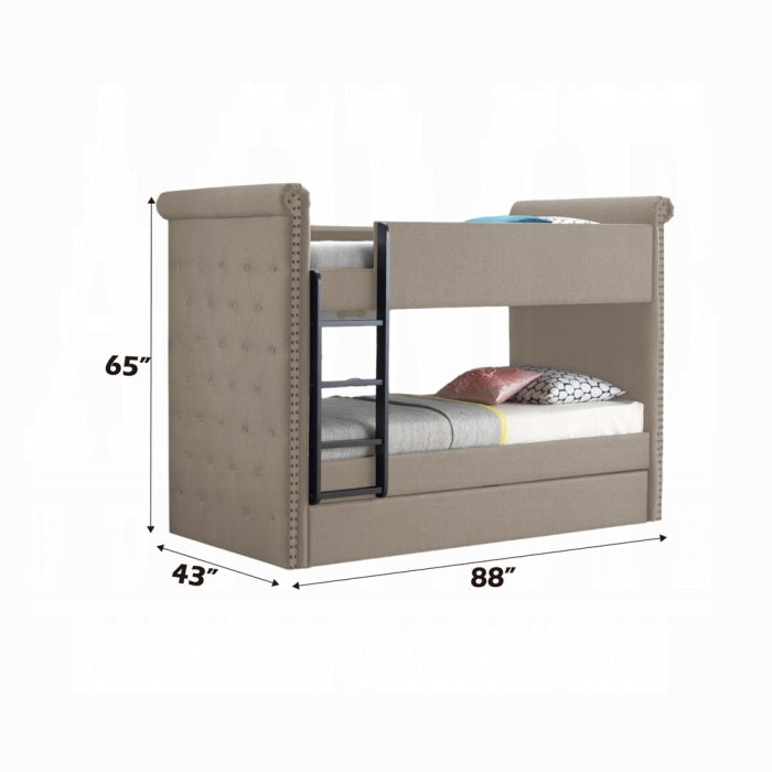 Madhav Romana II Twin/Twin Gray Fabric Bunk Bed  Modern Style with Ladder & Safety Rails