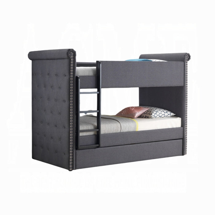 Madhav Romana II Twin/Twin Gray Fabric Bunk Bed  Modern Style with Ladder & Safety Rails