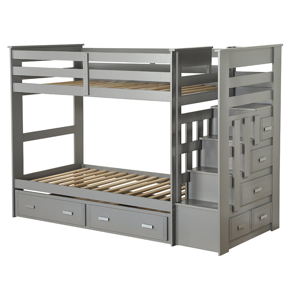 Allentown Bunk Bed (T/T) w/Trundle &Storage, Grey