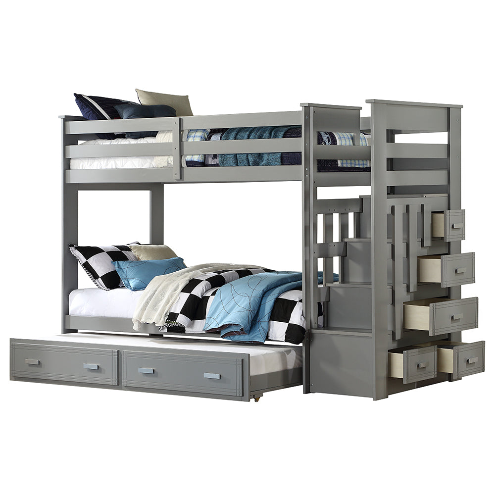 Allentown Bunk Bed (T/T) w/Trundle &Storage, Grey