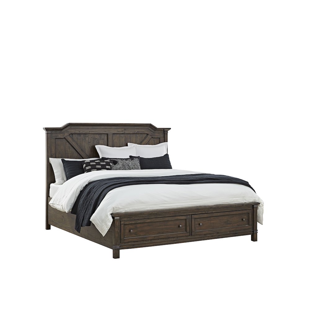 Farmwood Queen Panel Bed - with Storage Footboard - Whiskey Barrell