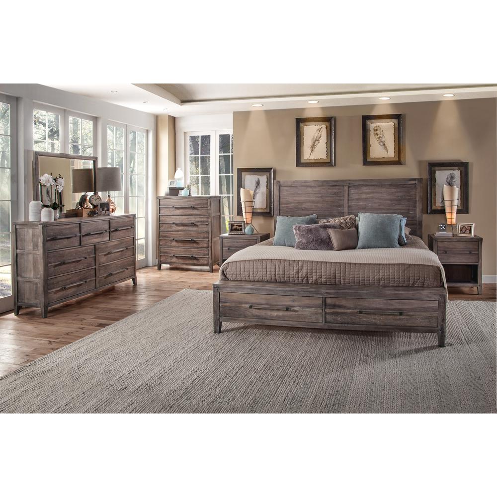 Reina Aurora Collection King Panel Bed Weathered Grey Wood – Storage Footboard, Farmhouse Style