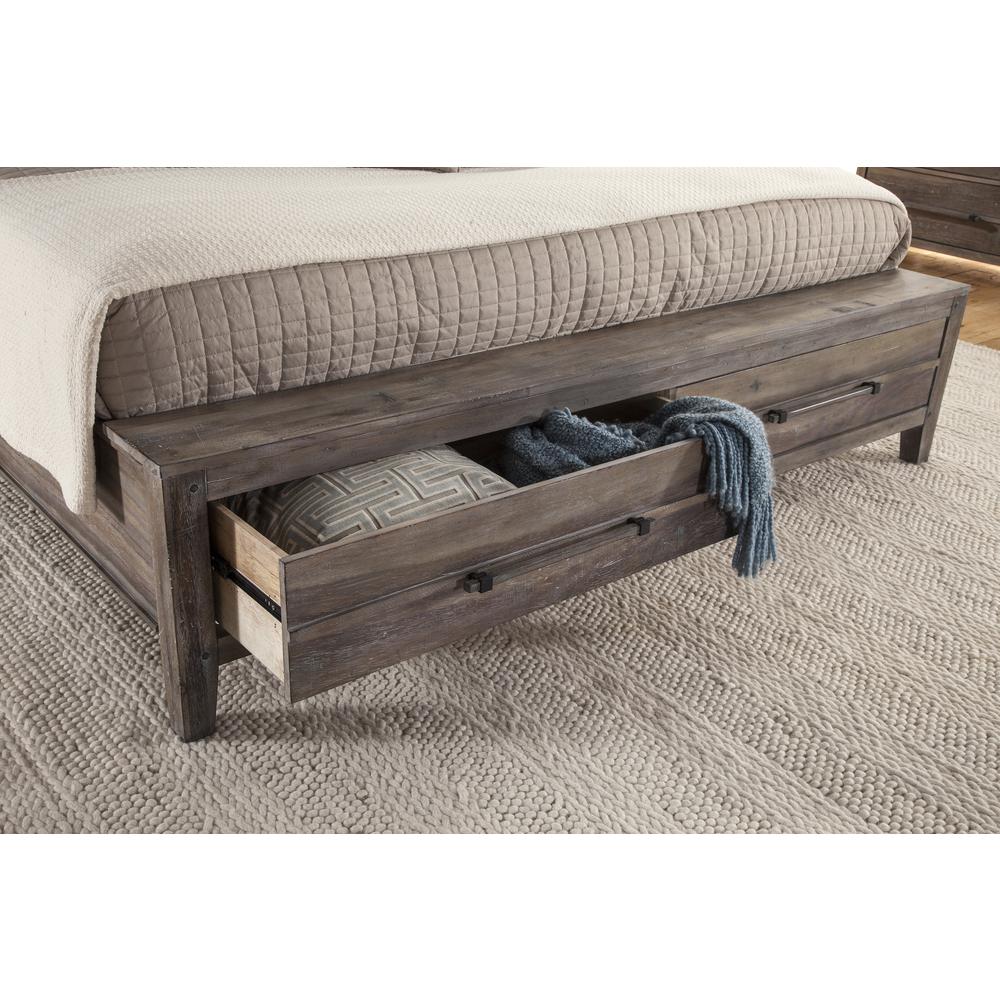 Reina Aurora Collection King Panel Bed Weathered Grey Wood – Storage Footboard, Farmhouse Style