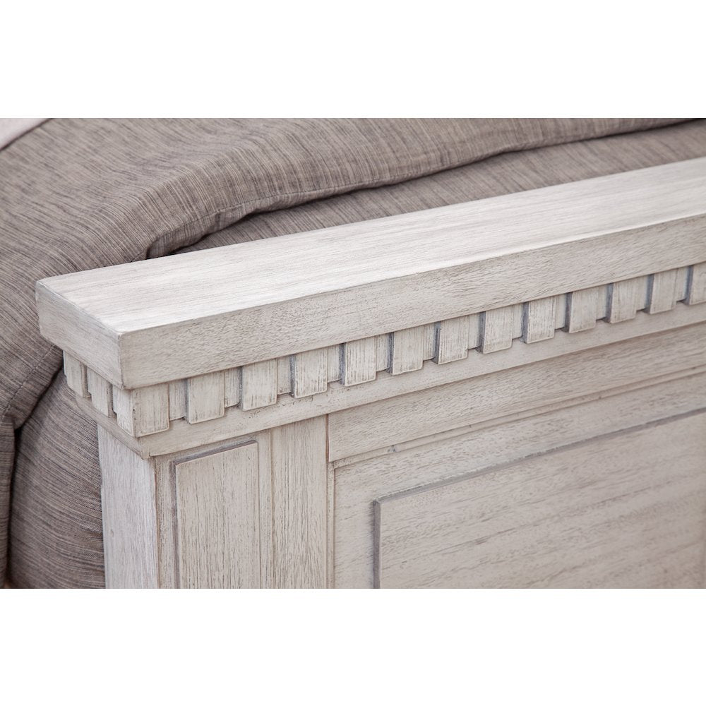 Hanzo Salter Path Queen White Grain Wood Bed  Coastal Panel Design with Arch Headboard