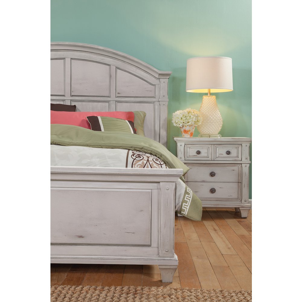Kiko Sedona Queen Bed Cobblestone White Wood – Coastal Panel Design with Molded Headboard