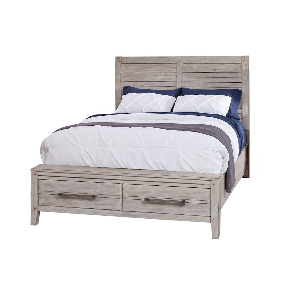 Aurora King Panel Bed - With Storage Footboard - Weathered Grey