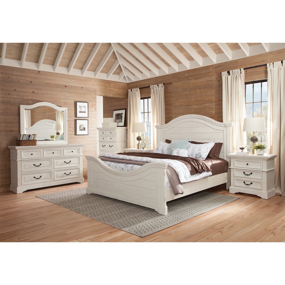Astoria Stonebrook King White Wood Panel Bed – Rustic Farmhouse Design