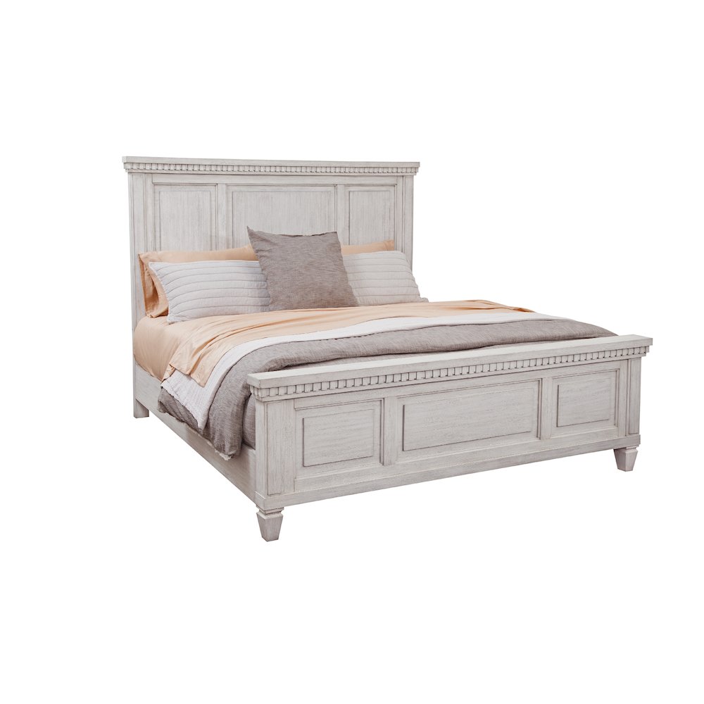 Hanzo Salter Path Queen White Grain Wood Bed  Coastal Panel Design with Arch Headboard