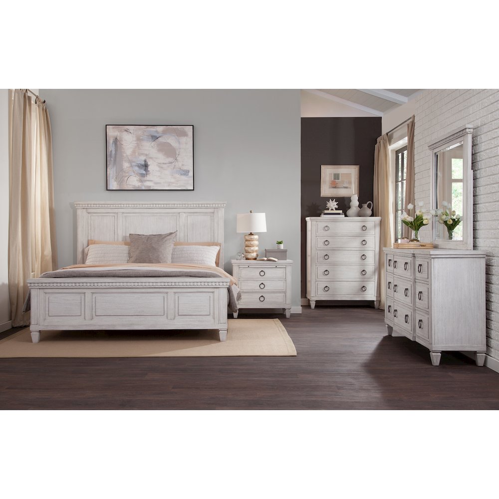 Hanzo Salter Path Queen White Grain Wood Bed  Coastal Panel Design with Arch Headboard