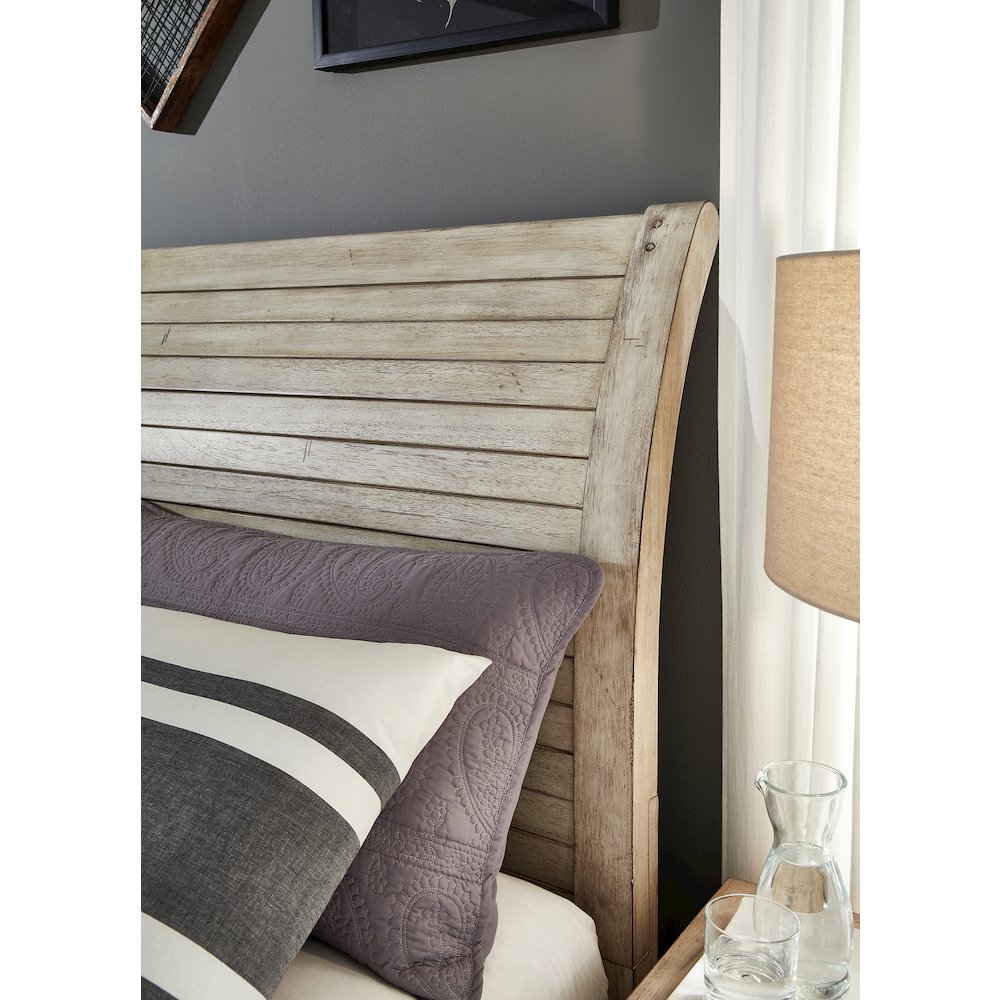 Libby Aurora King Whitewash Wood Sleigh Bed – Rustic Storage Footboard Design