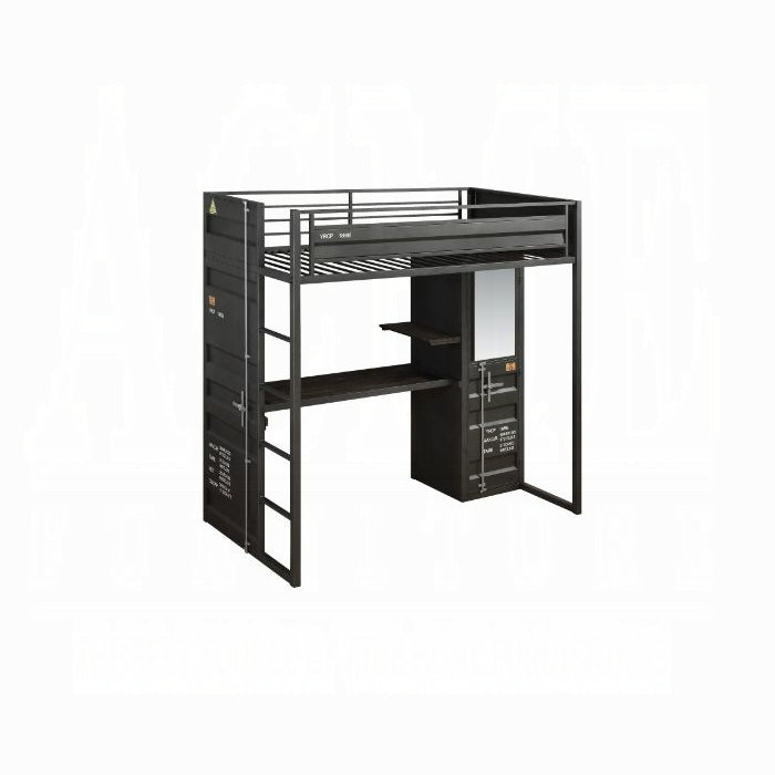 Cargo Twin Loft Bed w/Desk & Wardrobe, Gunmetal Finish