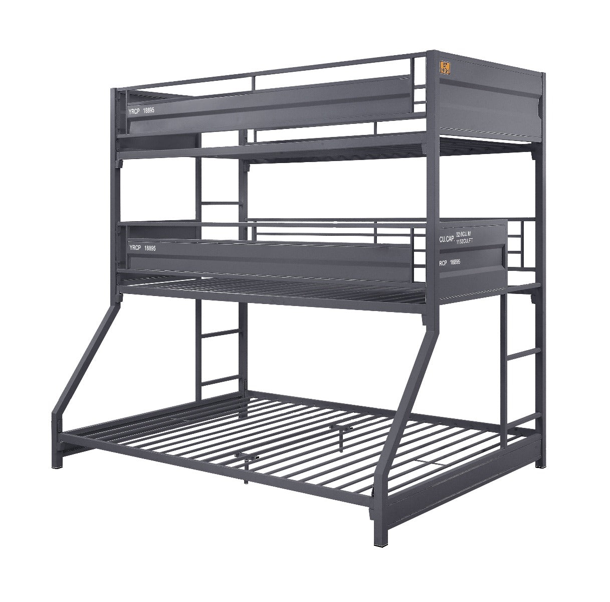 Presley Cargo Twin/Twin/Full Gunmetal Metal Bunk Bed  Industrial Triple Bunk with Ladder