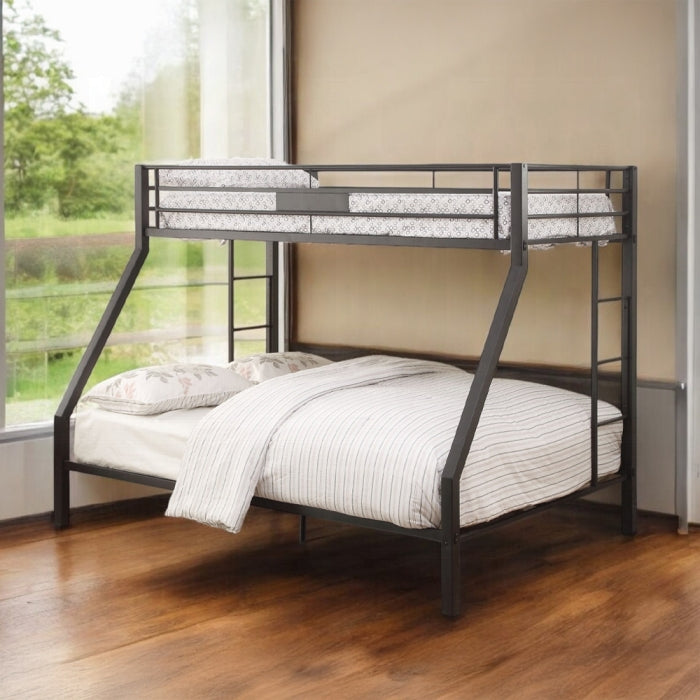 Omaha Limbra Twin XL & Queen Bunk Bed Sandy Black Metal  Industrial Style, Slatted Base