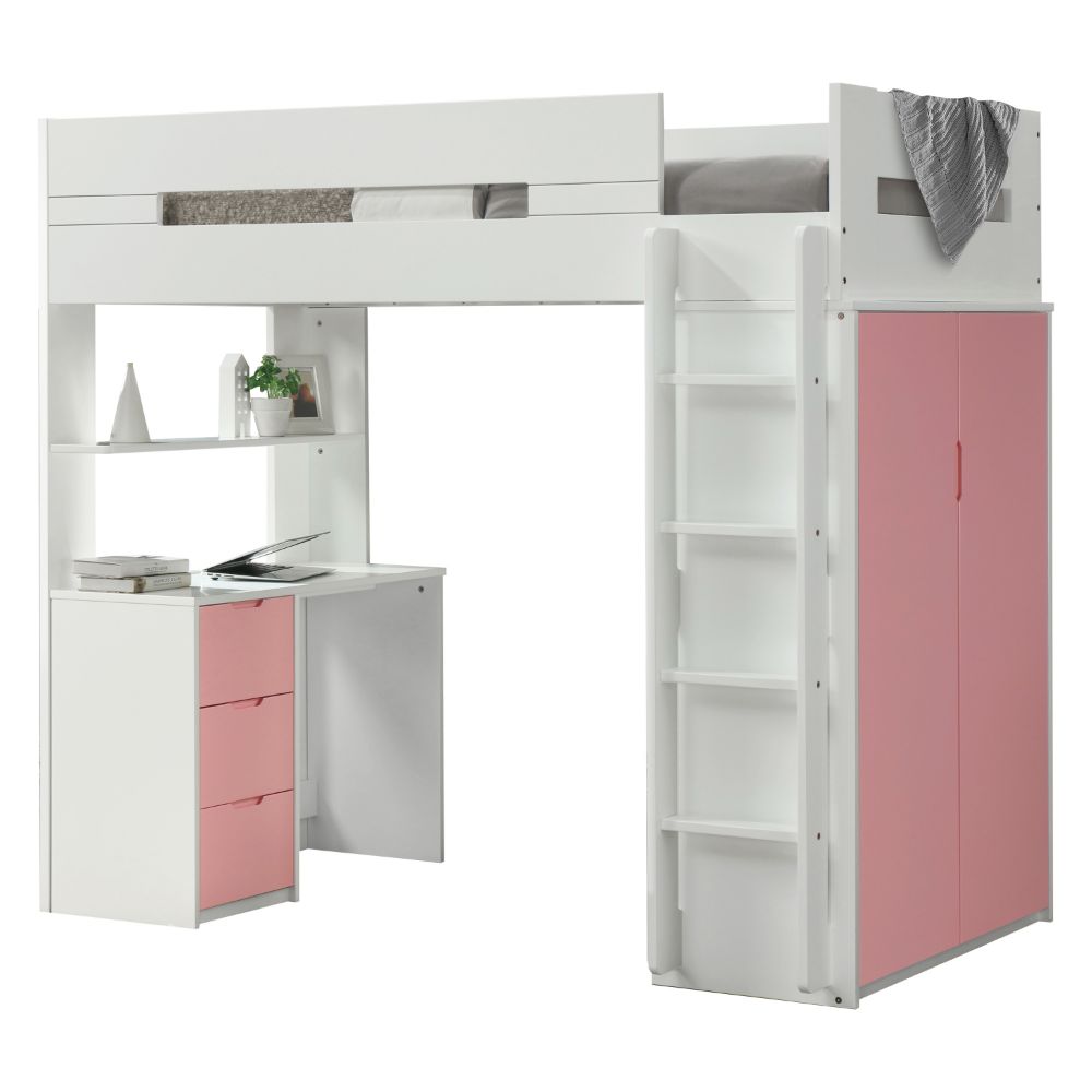 Nerice 78"L Twin Loft Bed w/Desk & Wardrobe