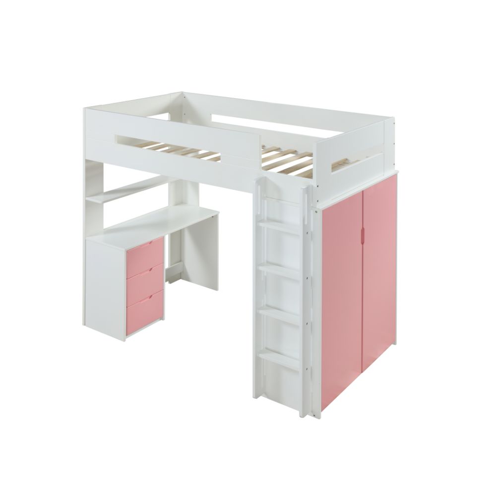 Nerice 78"L Twin Loft Bed w/Desk & Wardrobe