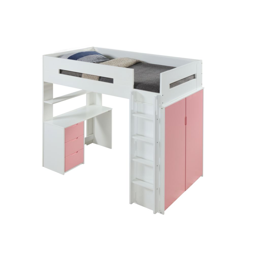 Nerice 78"L Twin Loft Bed w/Desk & Wardrobe