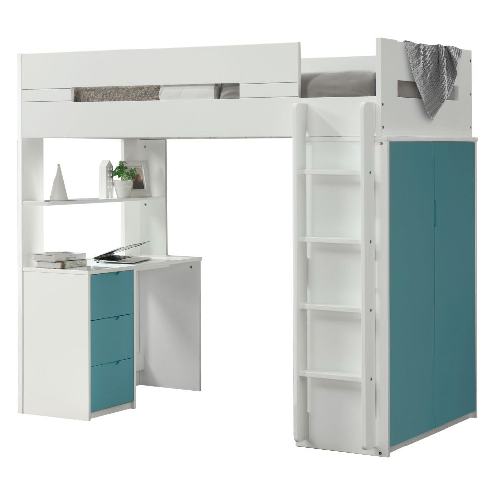 Nerice 78"L Twin Loft Bed w/Desk & Wardrobe