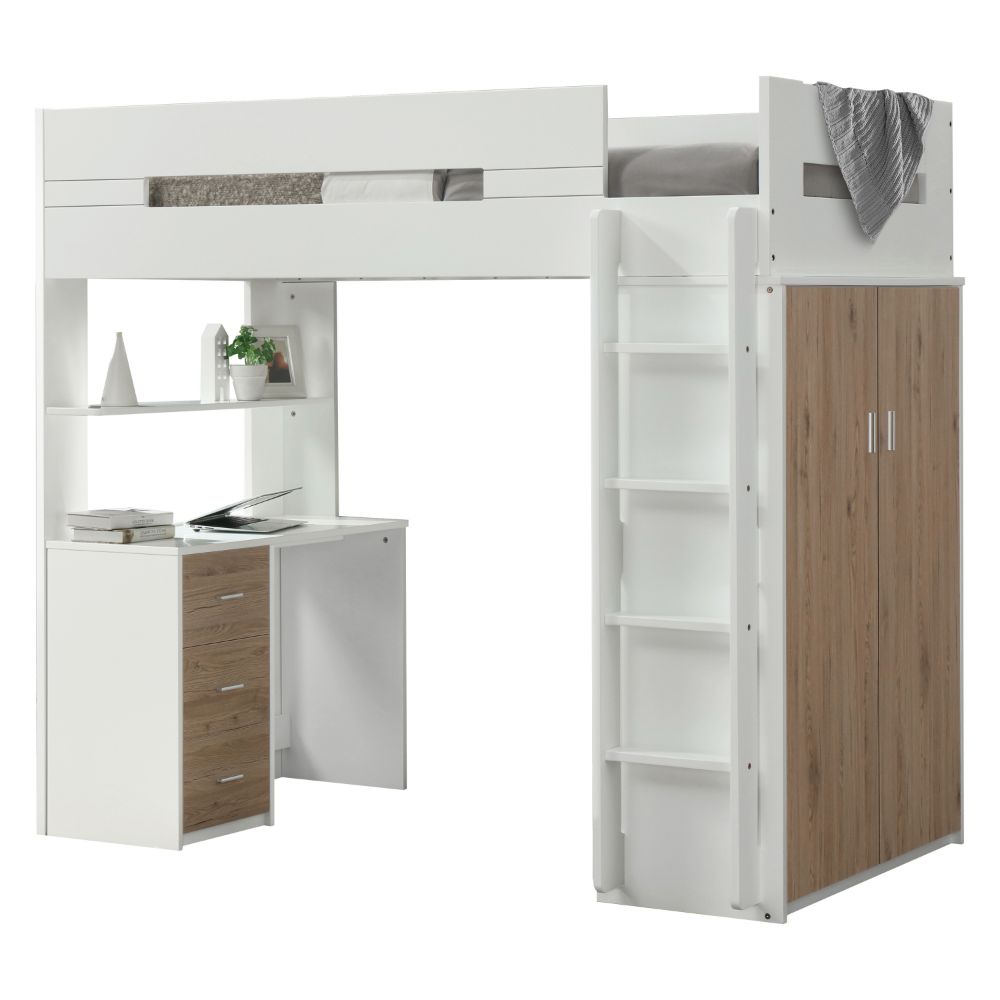 Nerice 78"L Twin Loft Bed w/Desk & Wardrobe