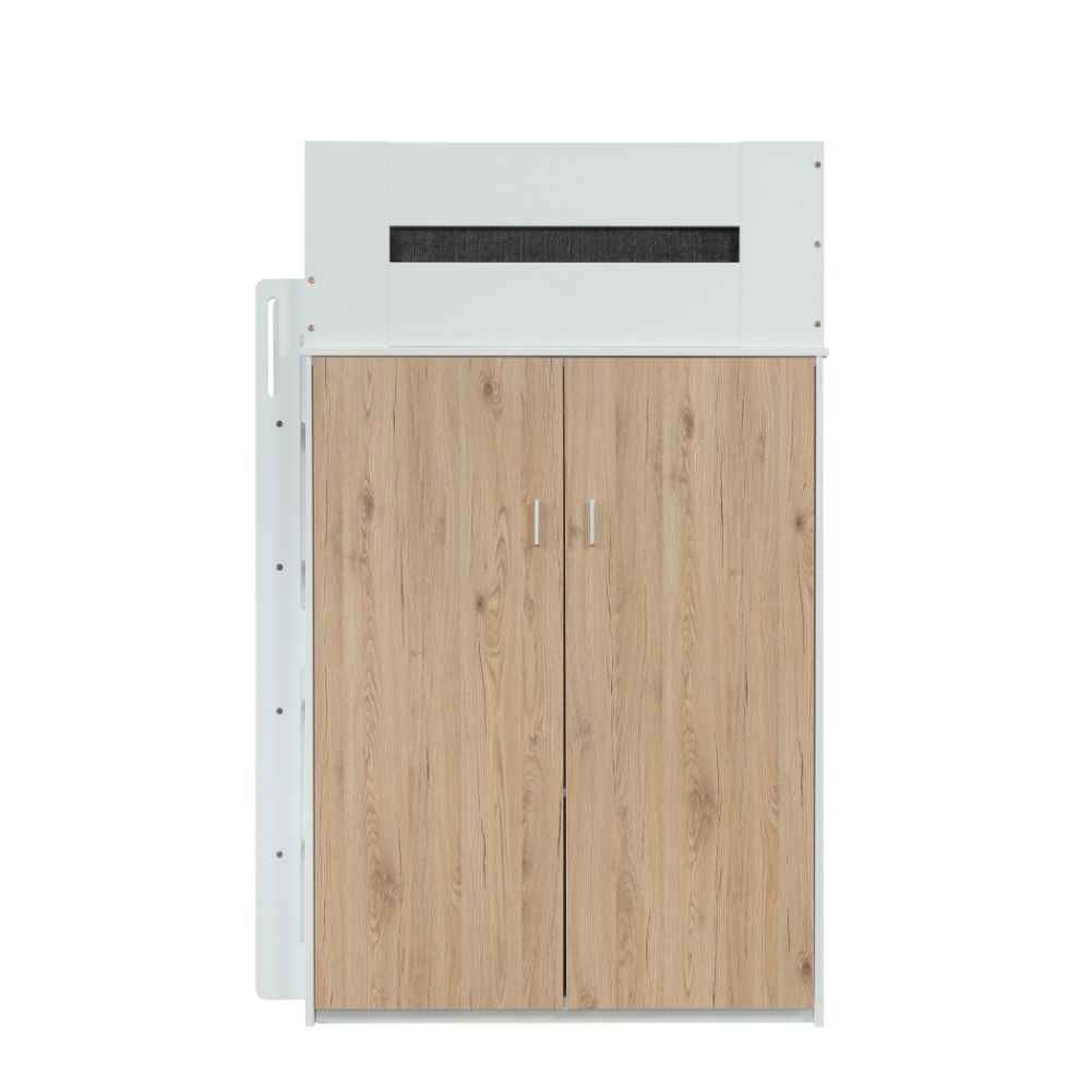 Nerice Twin Loft Bed w/Desk & Wardrobe, White & Oak