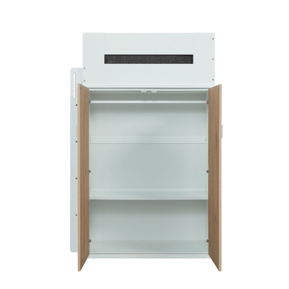 Nerice Twin Loft Bed w/Desk & Wardrobe, White & Oak