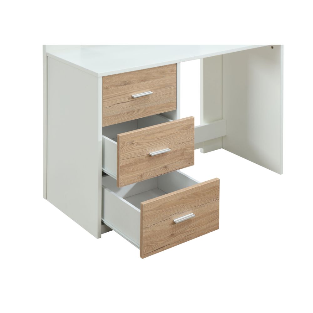 Nerice Twin Loft Bed w/Desk & Wardrobe, White & Oak