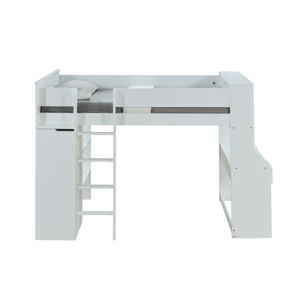 Wardrobe Ragna Twin Loft Bed White  Space-Saving Bed with Desk