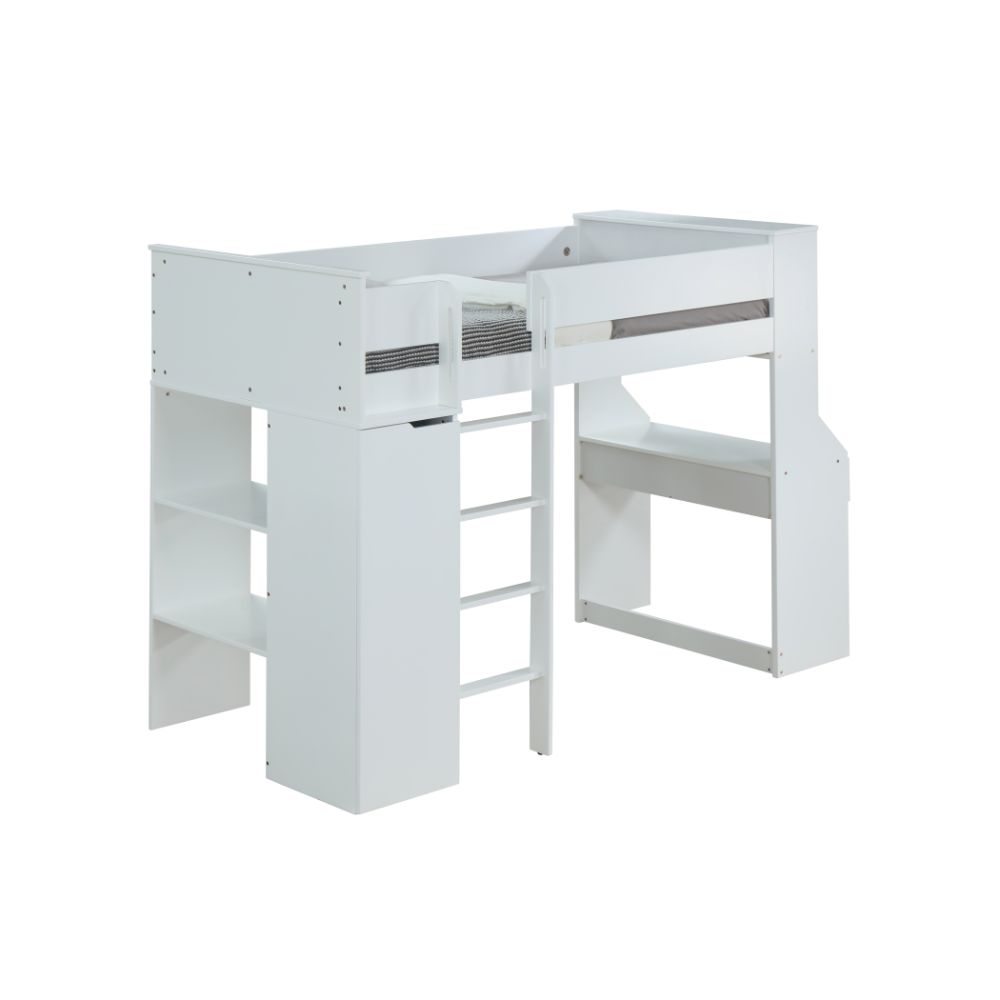 Wardrobe Ragna Twin Loft Bed White  Space-Saving Bed with Desk
