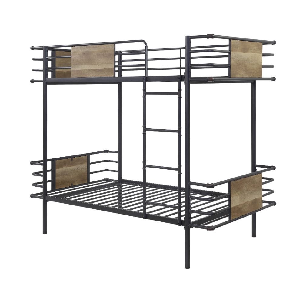 Asher Deliz Twin/Twin Gunmetal Metal Bunk Bed  Industrial Style with Ladder & Safety Rails