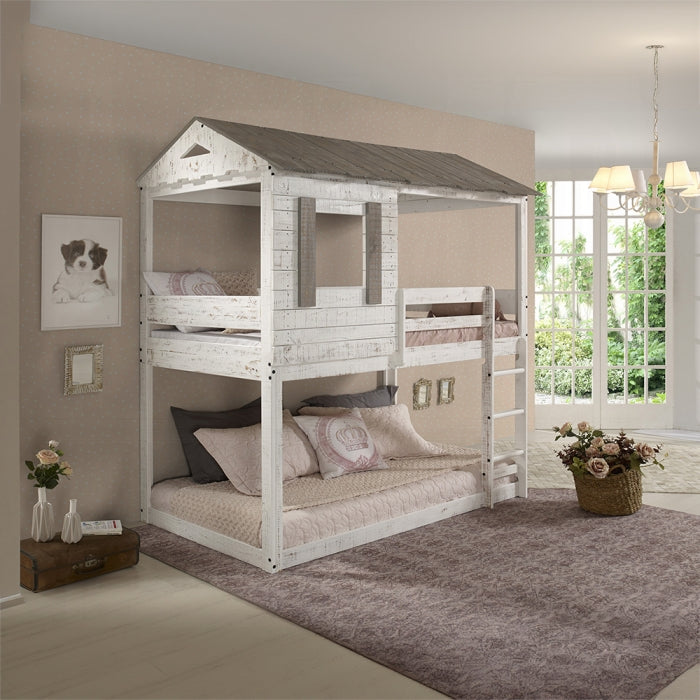 Teenager Dorothy Full Ivory Solid Pine Bed  Elegant Poster Style with Classic Canopy Design