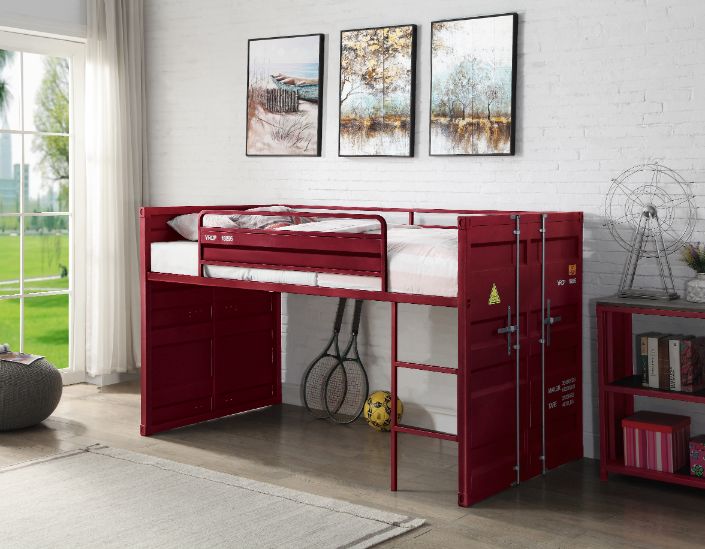 Rochester Cargo Teenager Twin Metal Loft Bed  Space-Saving Slide Design