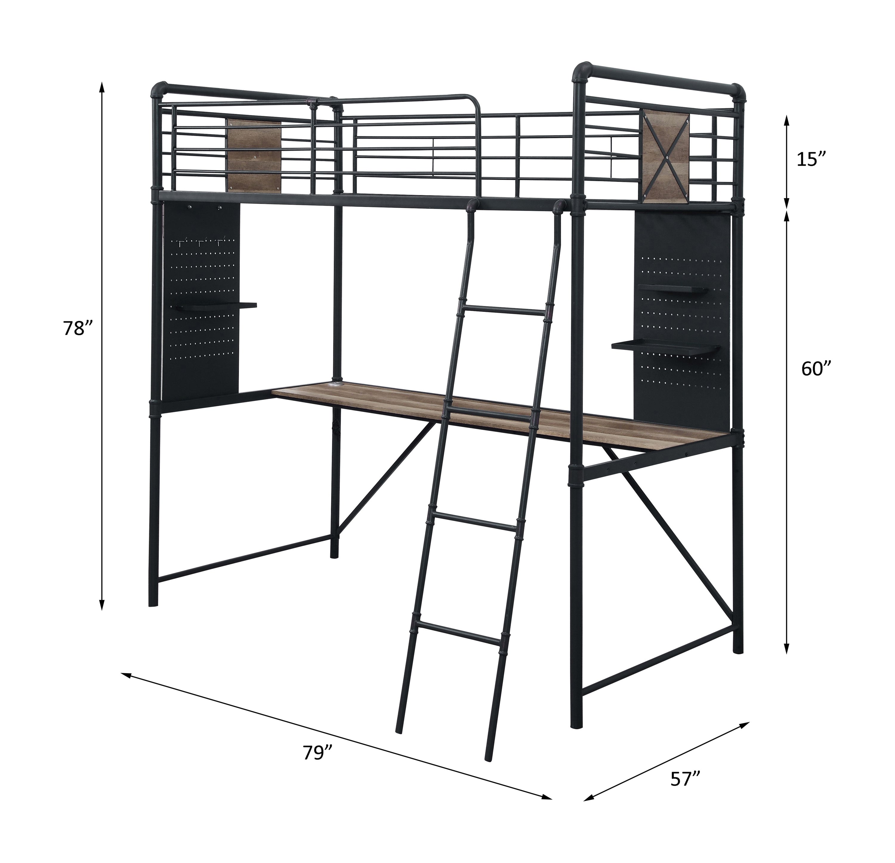 Garrett Cordelia Twin Loft Bed w/ Desk  Rustic Hand-Brushed Finish